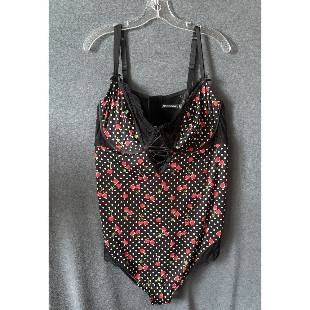Torrid Curve Bing Cherry Polka Dot Lace Up Bodysuit Underwire Lingerie 4X 26W